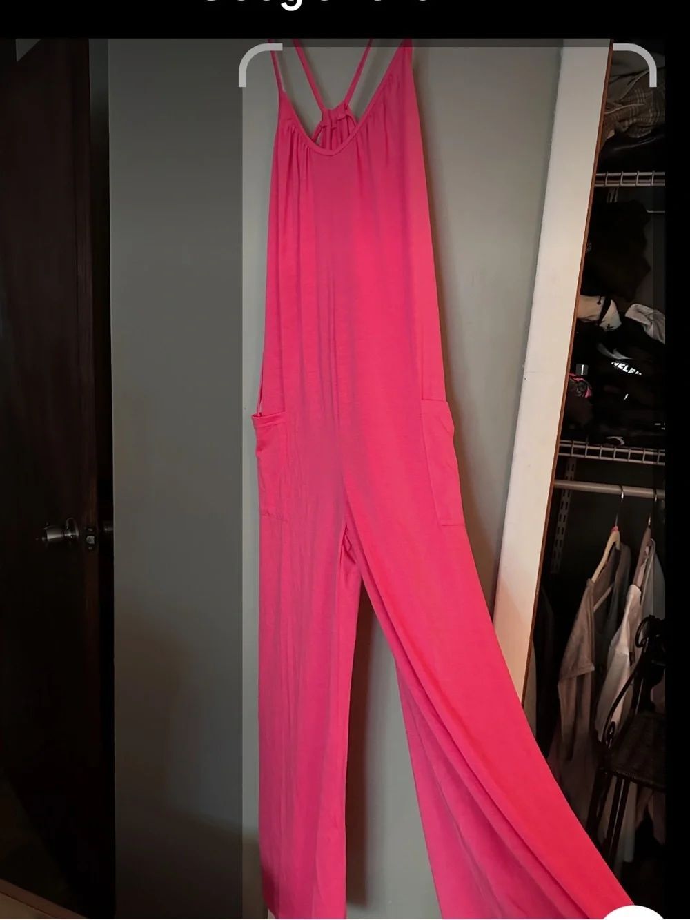 MISSLOOK pink Relaxed Spaghetti-Strap Halter romper with pockets.